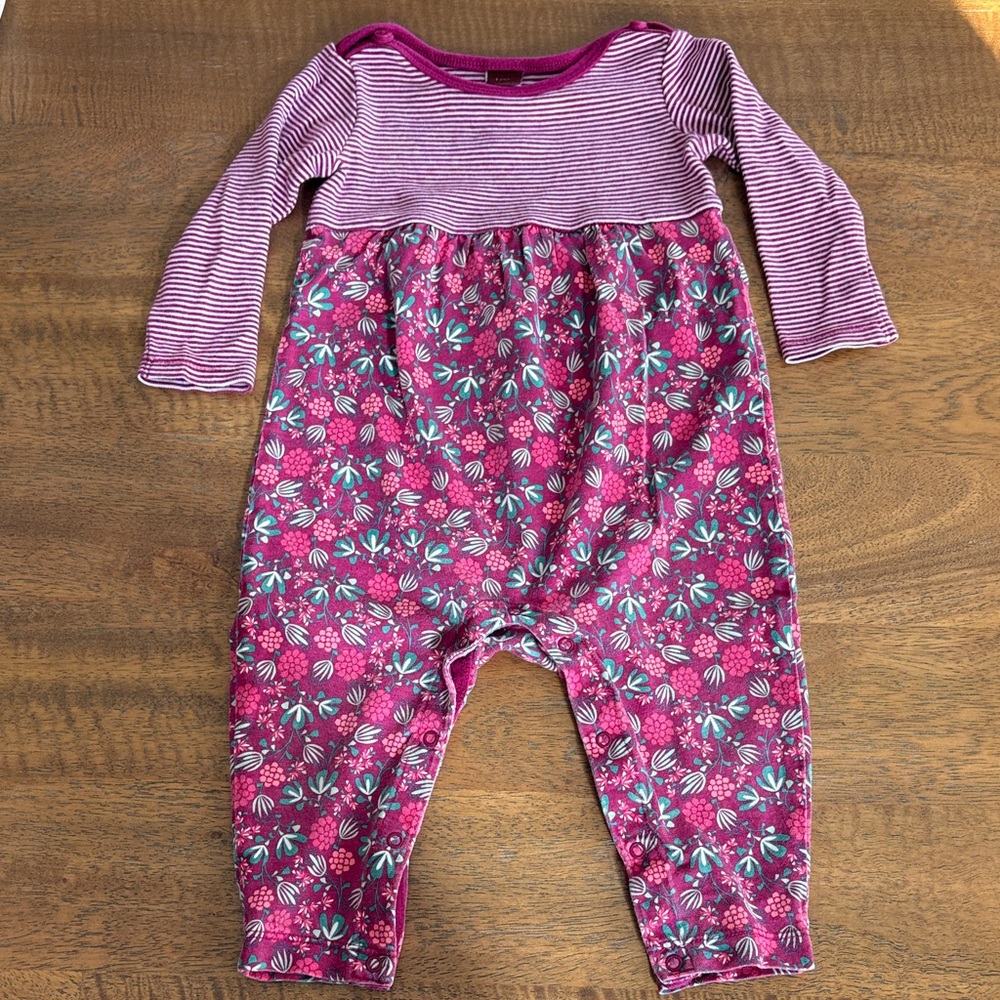 Tea Collection Berry and White Striped Baby Romper